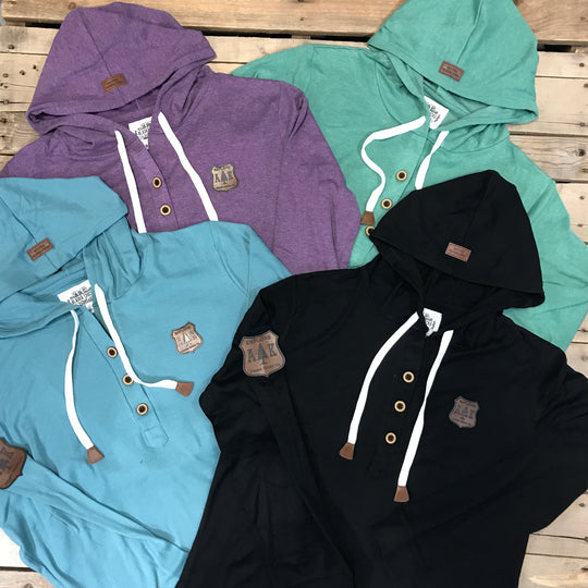 Lightweight Solid T-Shirt Hoodie With Buttons