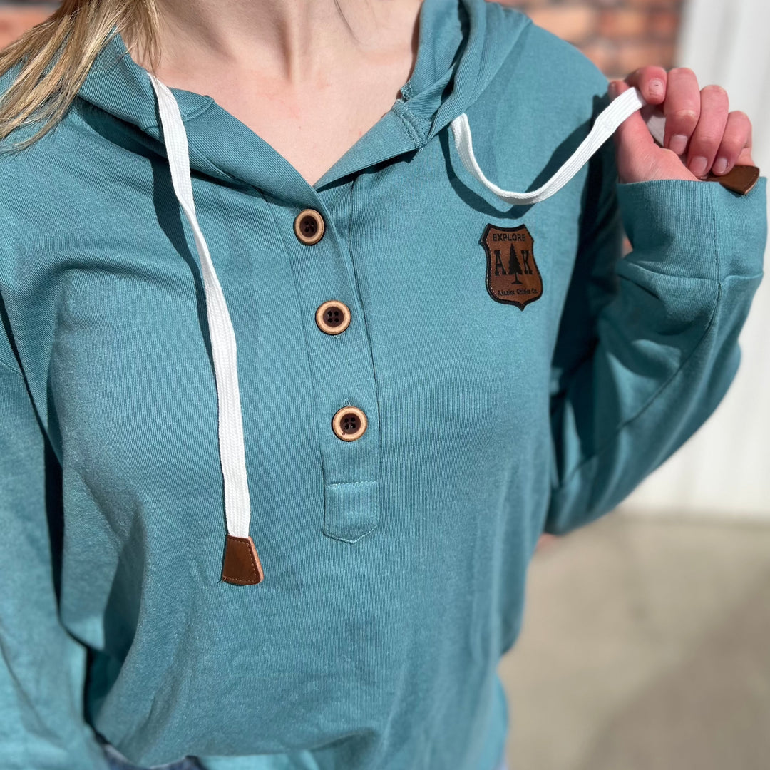 Lightweight Solid T-Shirt Hoodie With Buttons