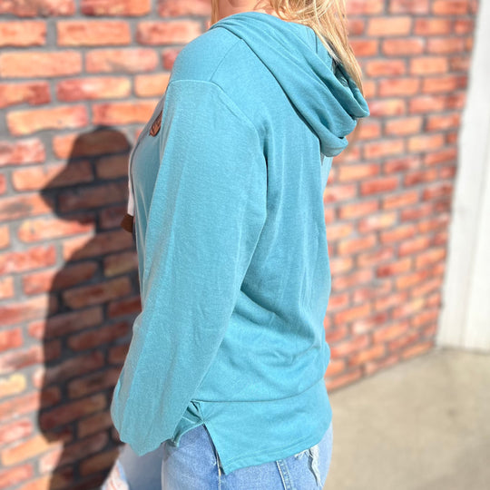 Lightweight Solid T-Shirt Hoodie With Buttons