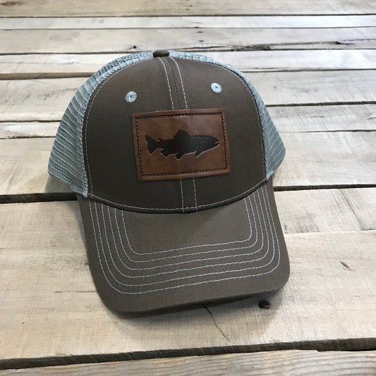 Single Salmon Leather Patch Trucker Hat