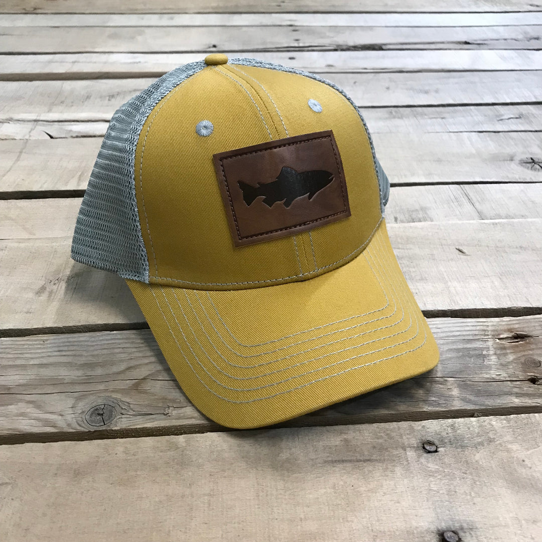 Single Salmon Leather Patch Trucker Hat