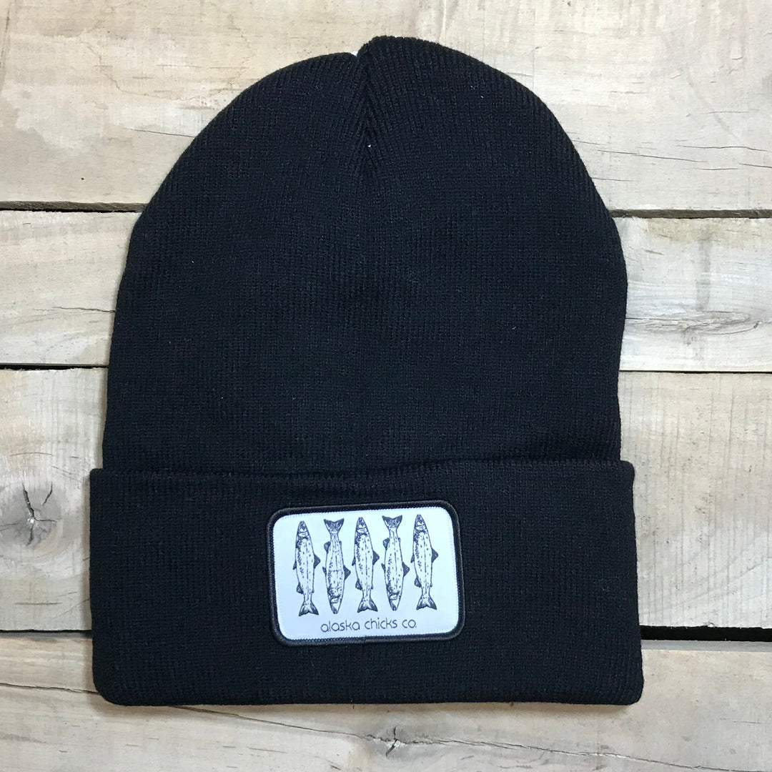 Salmon Sketch Beanie - Black Fish With White Patch