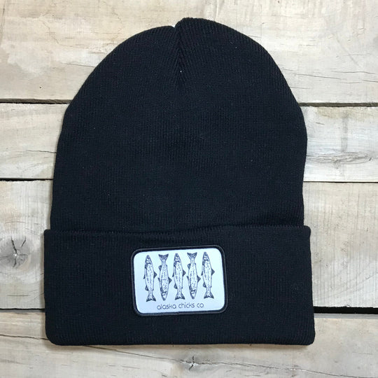 Salmon Sketch Beanie - Black Fish With White Patch