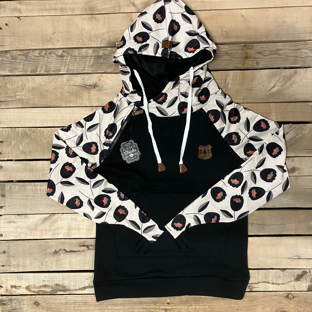 Black Tulip Sleeve Hoodie