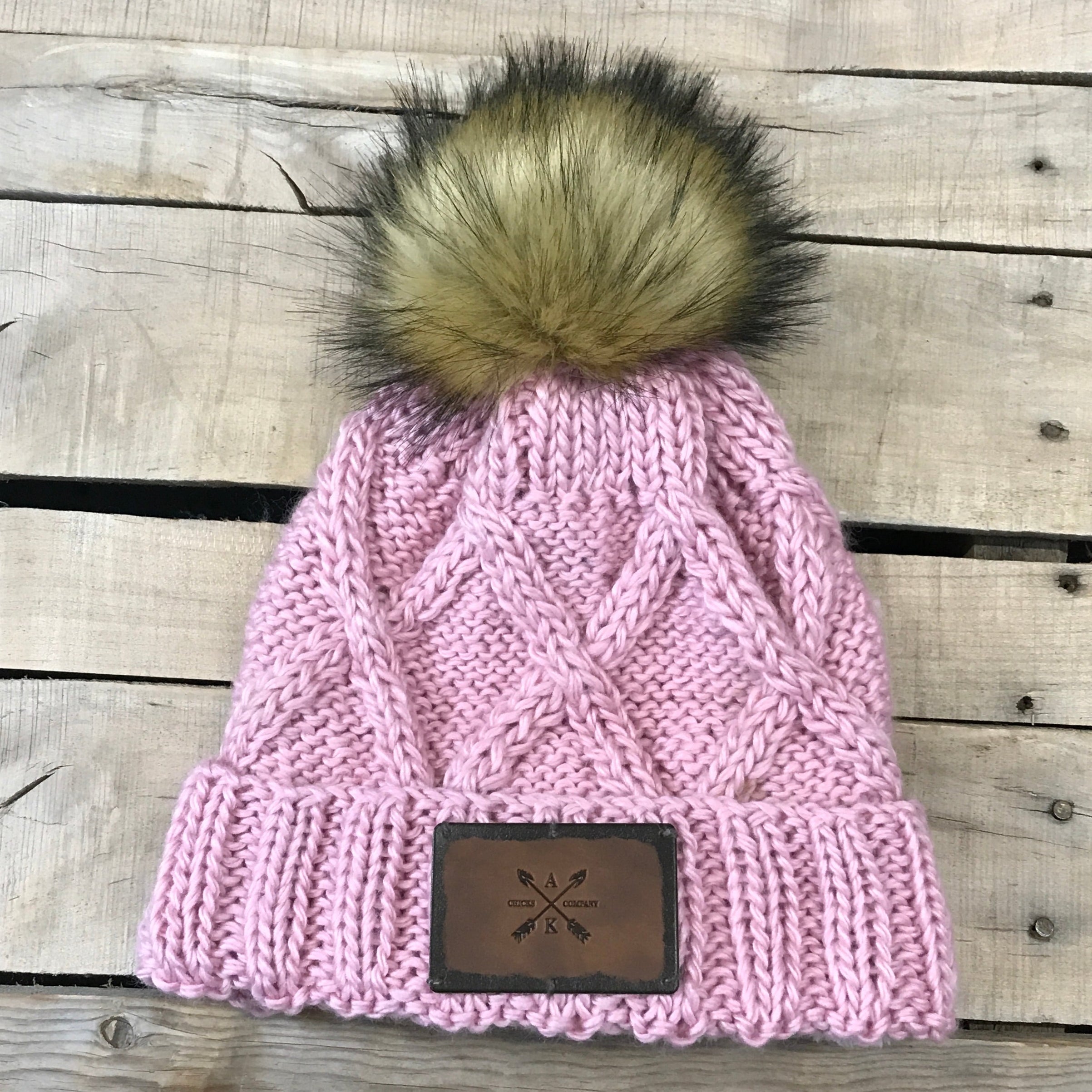 Cross Knit Faux Puff Hat – Alaska Chicks Co