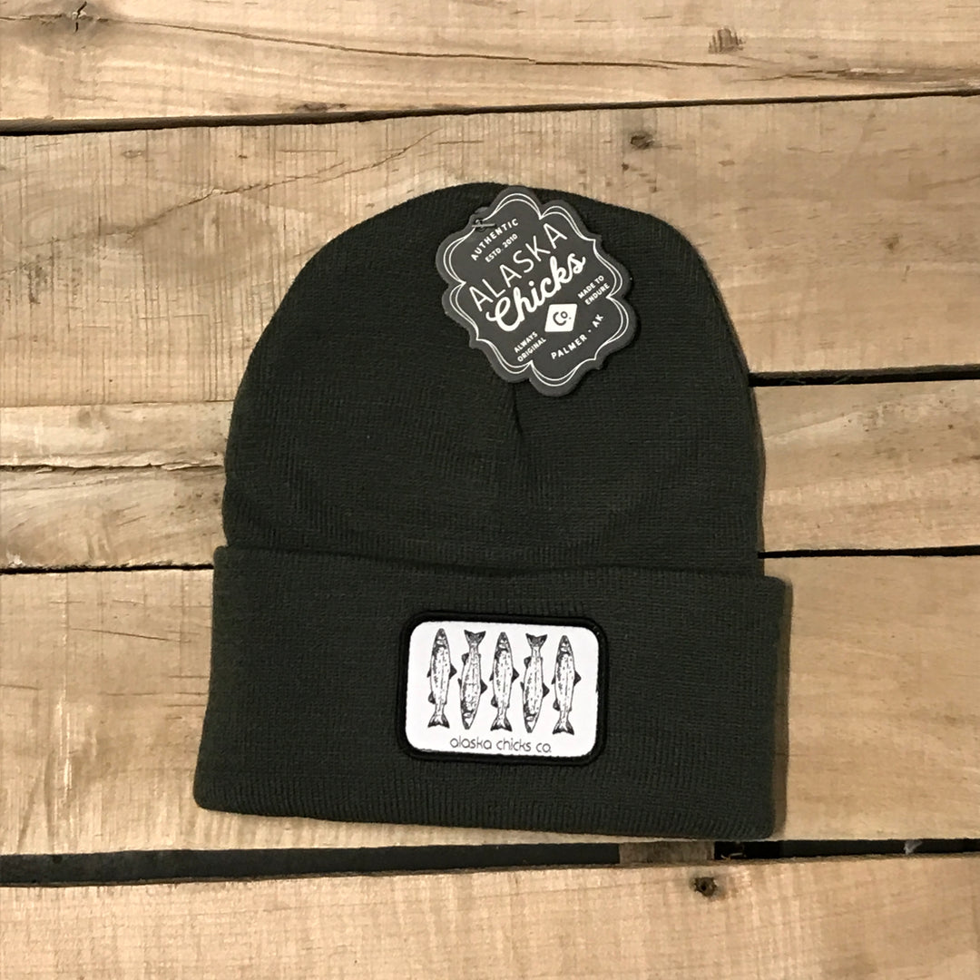 Salmon Sketch Beanie - Black Fish With White Patch