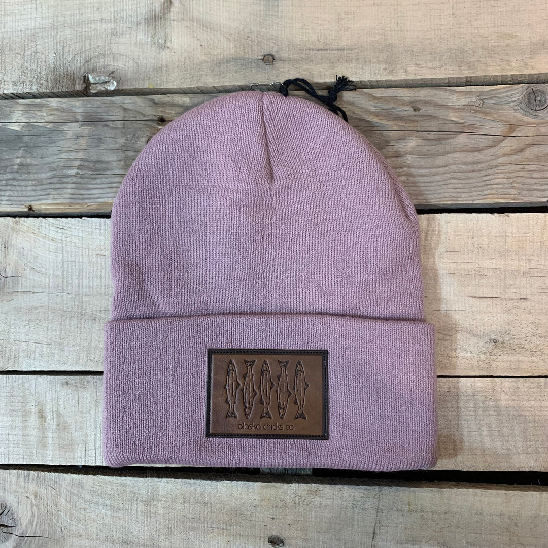 Salmon Sketch Beanie - Leather Patch