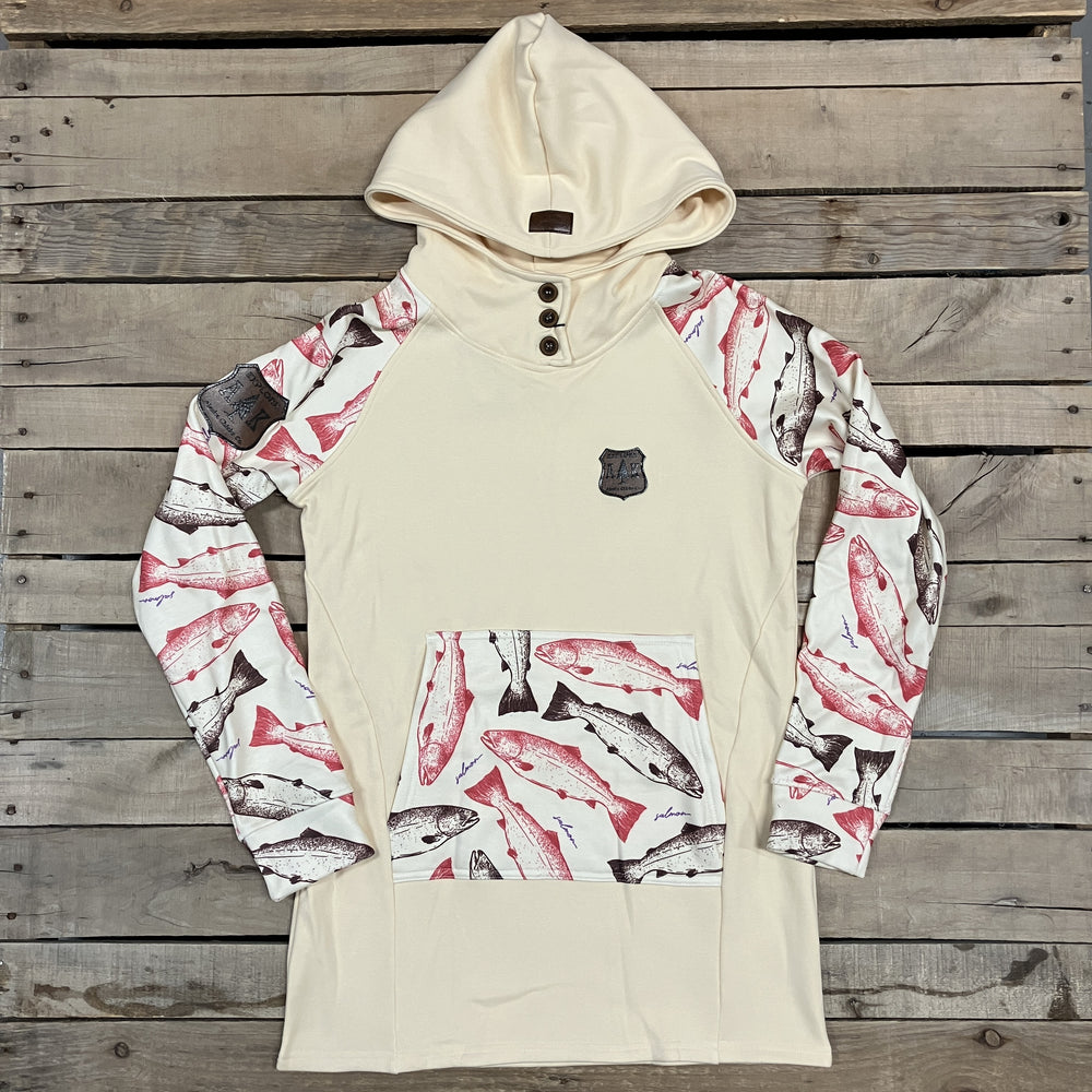 Printed Sleeve 3-Button Tunic Hoodie