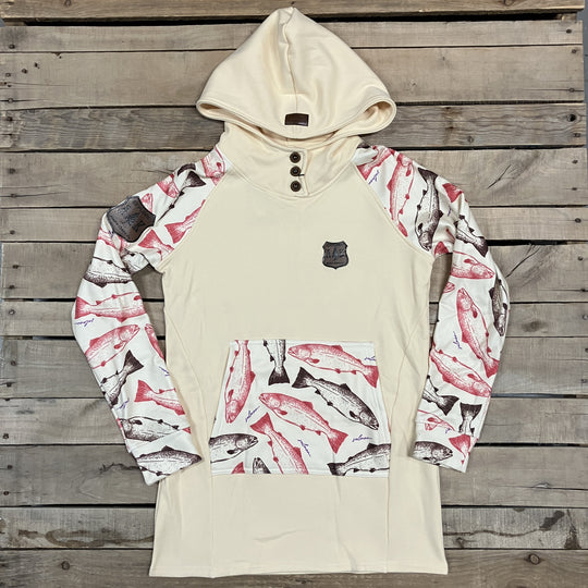 Printed Sleeve 3-Button Tunic Hoodie