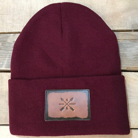 Leather Cross Arrow Patch Beanie