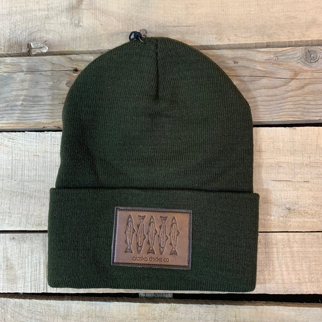 Salmon Sketch Beanie - Leather Patch