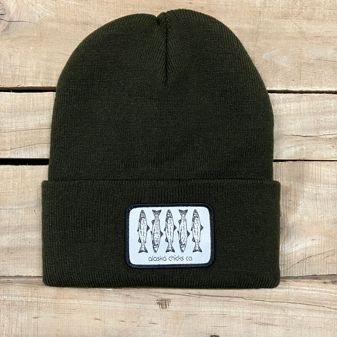 Salmon Sketch Beanie - Black Fish With White Patch