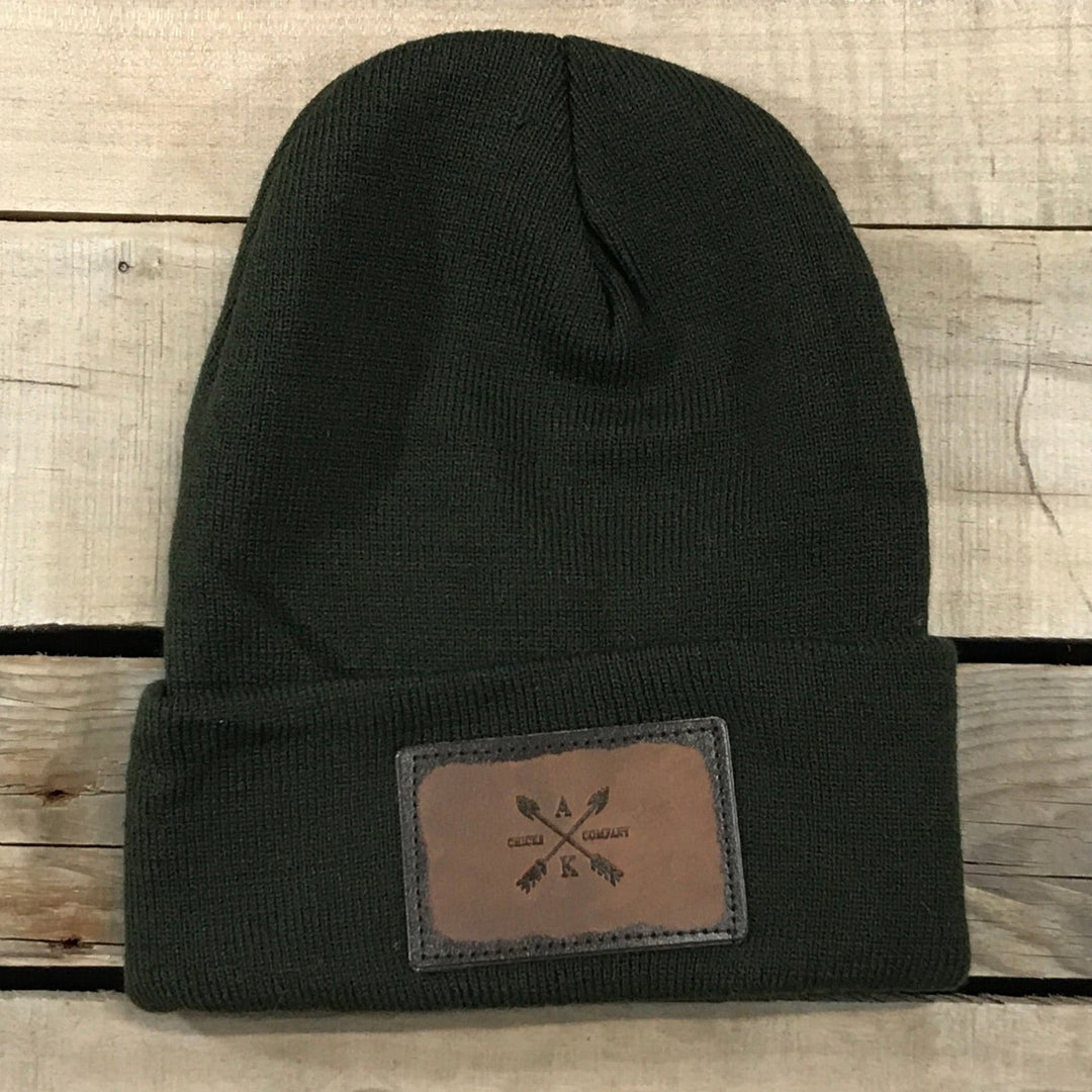 Leather Cross Arrow Patch Beanie