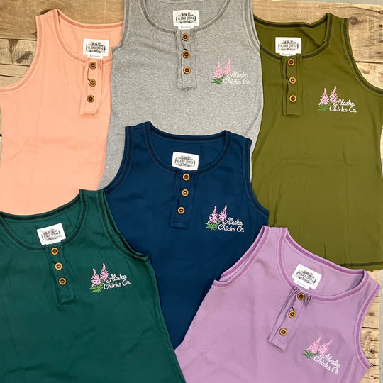Embroidered Henley Tank