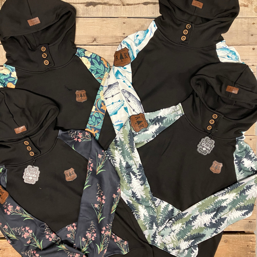 Printed Sleeve 3-Button Hoodie