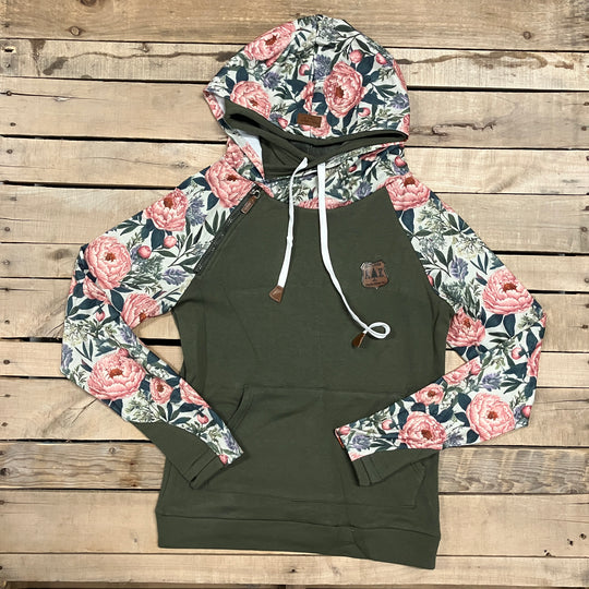 Vintage Peony Sleeve Hoodie