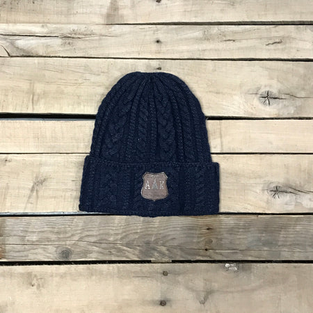 Shield Patch Cable Knit Beanie