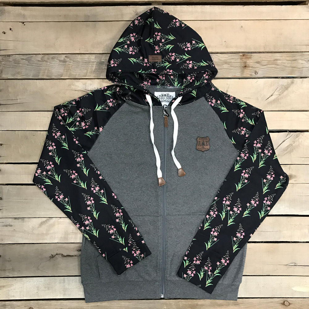 Printed Sleeve Zip-Up Hoodie