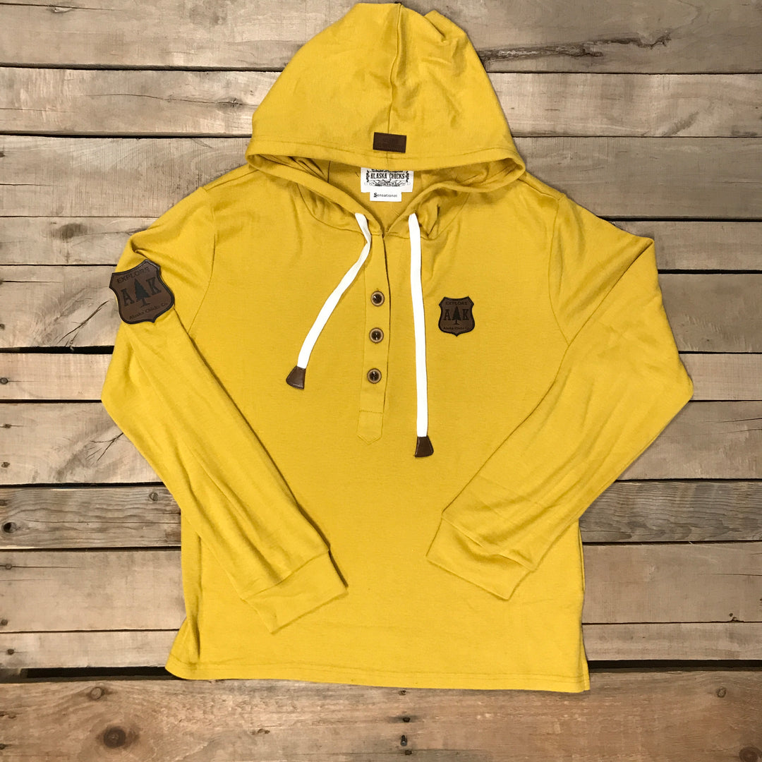 Lightweight Solid T-Shirt Hoodie With Buttons