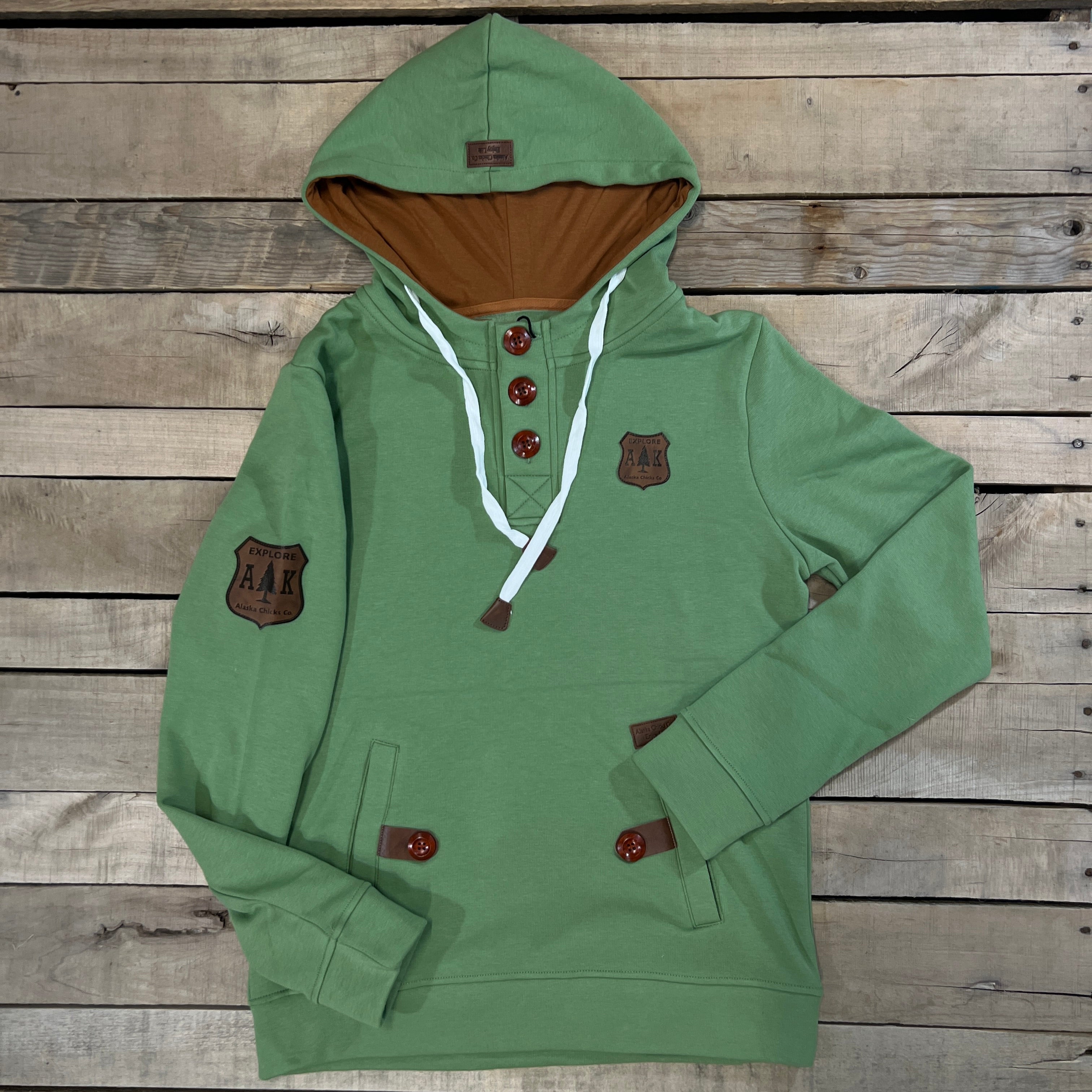Three Button Henley Hoodie – Alaska Chicks Co