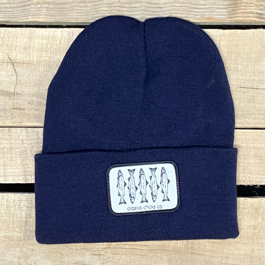 Salmon Sketch Beanie - Black Fish With White Patch