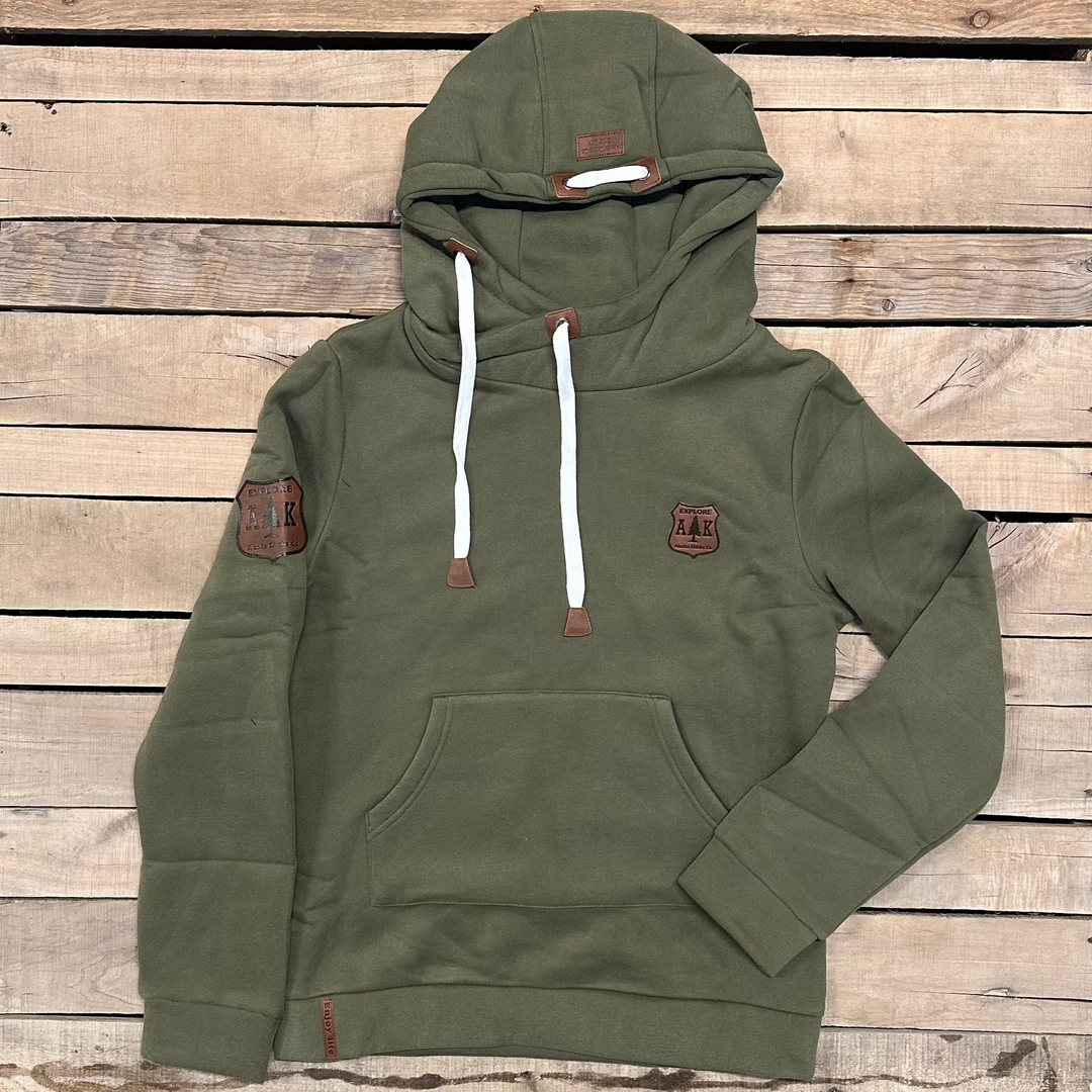 Lazy Mountain Leather Patch Hoodie – Alaska Chicks Co Lazy Mountain Leather Patch Hoodie – Alaska Chicks Co