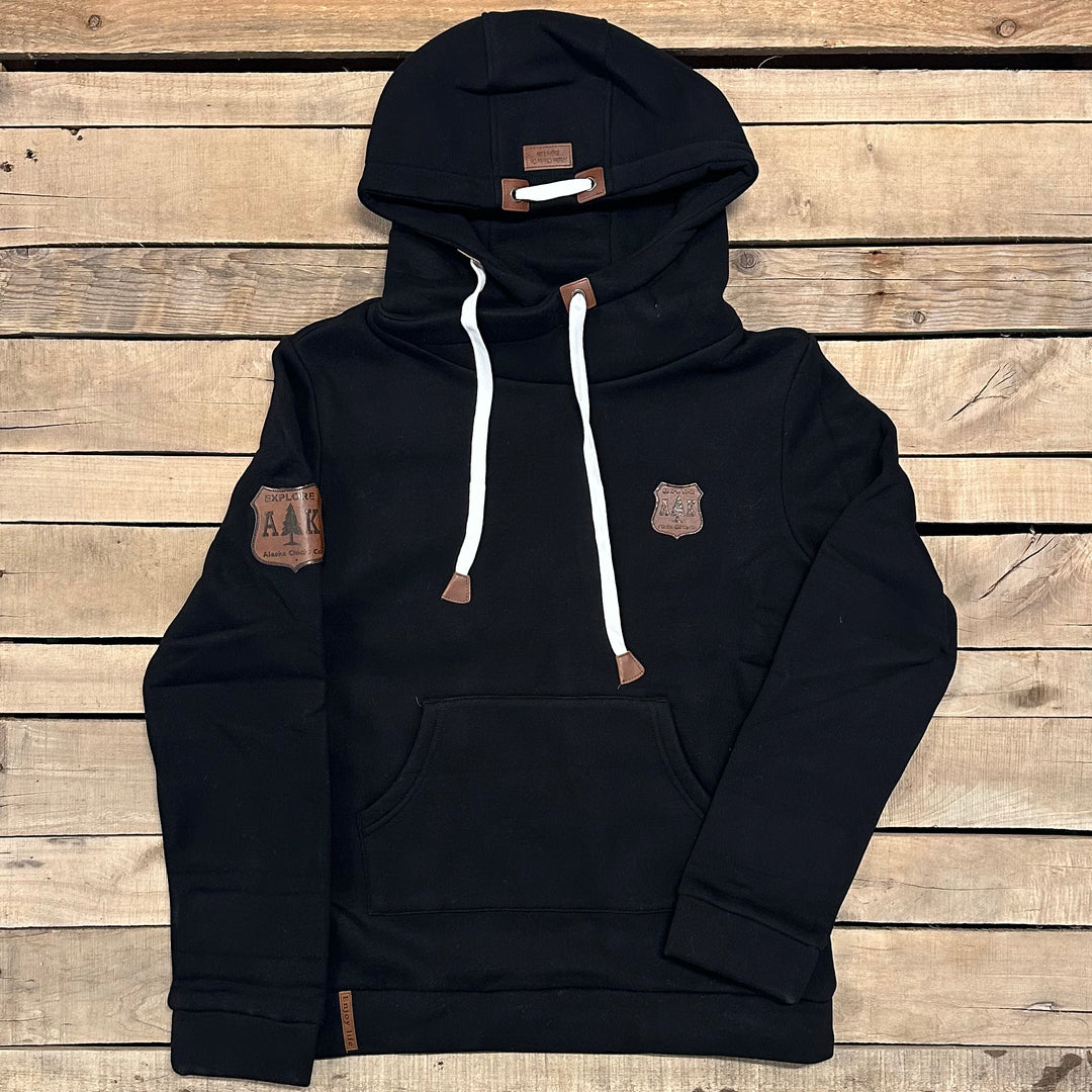 Lazy Mountain Leather Patch Hoodie – Alaska Chicks Co Lazy Mountain Leather Patch Hoodie – Alaska Chicks Co