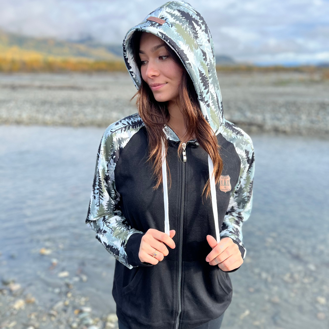 Printed Sleeve Zip-Up Hoodie