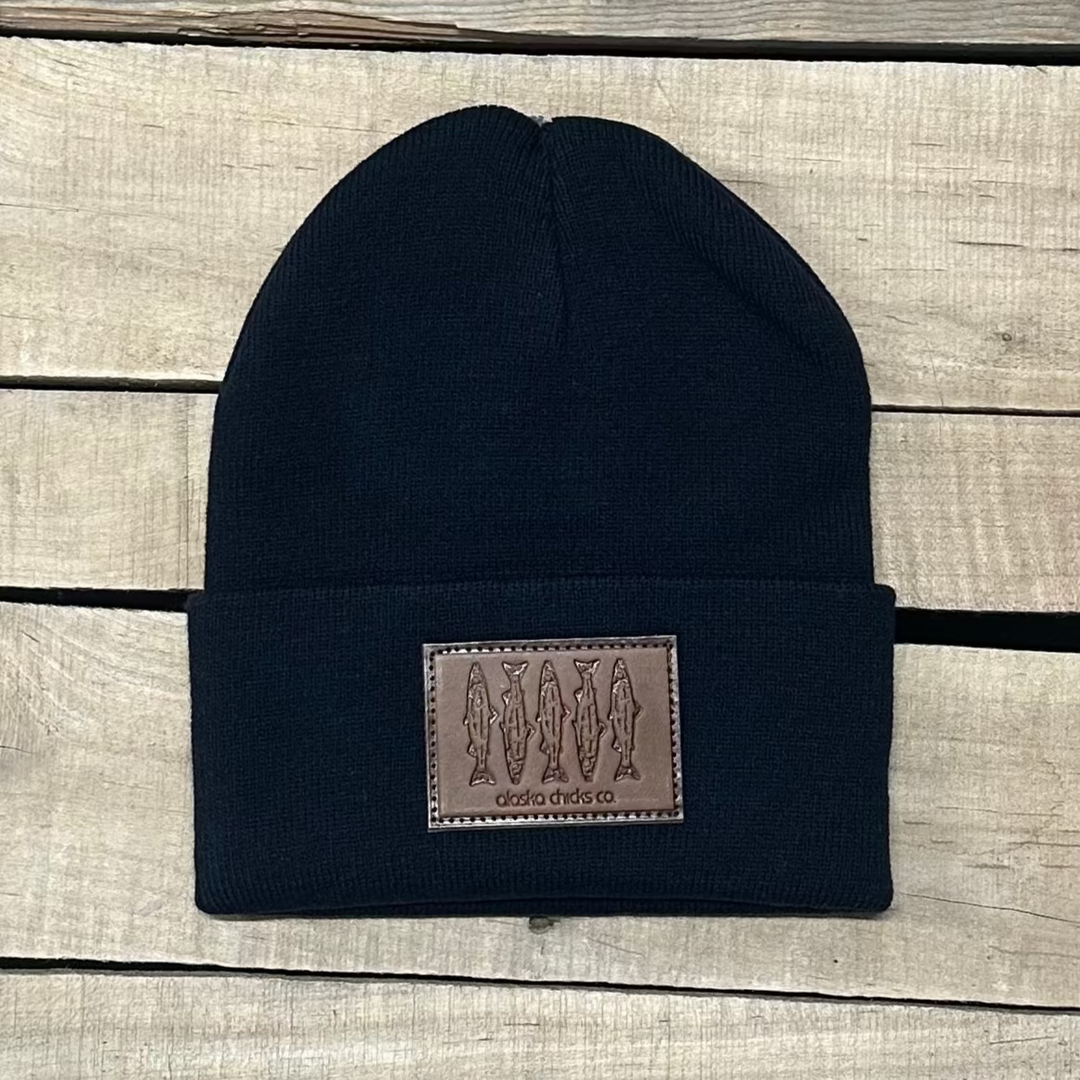 Salmon Sketch Beanie - Leather Patch