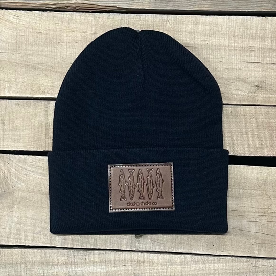 Salmon Sketch Beanie - Leather Patch