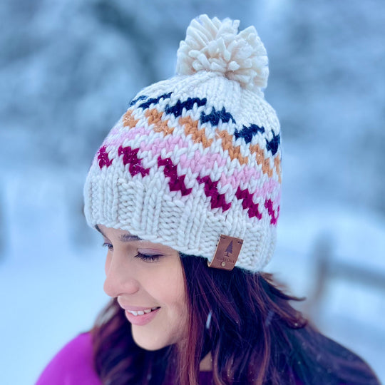 Chevron Hat with Yarn Puff