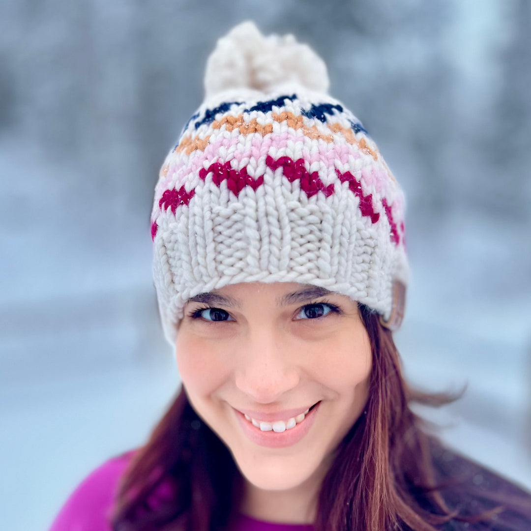 Chevron Hat with Yarn Puff