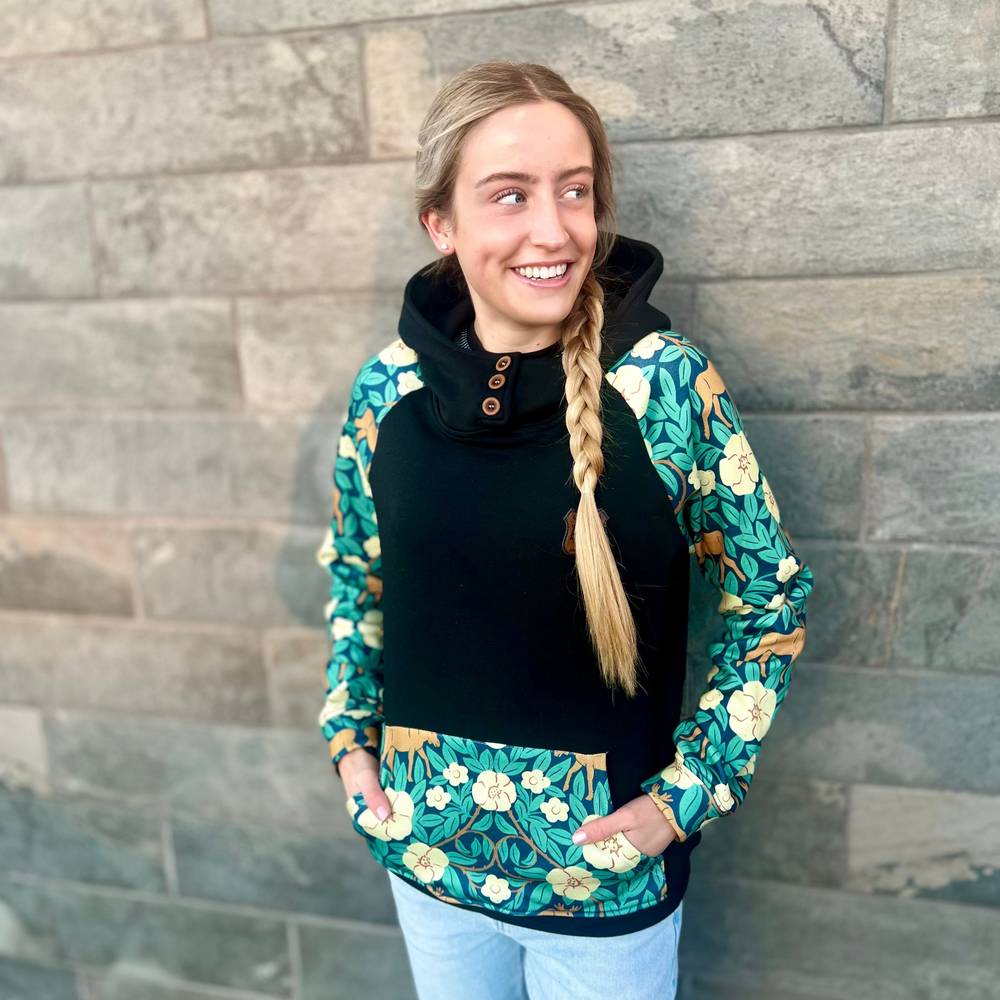 Printed Sleeve 3-Button Hoodie