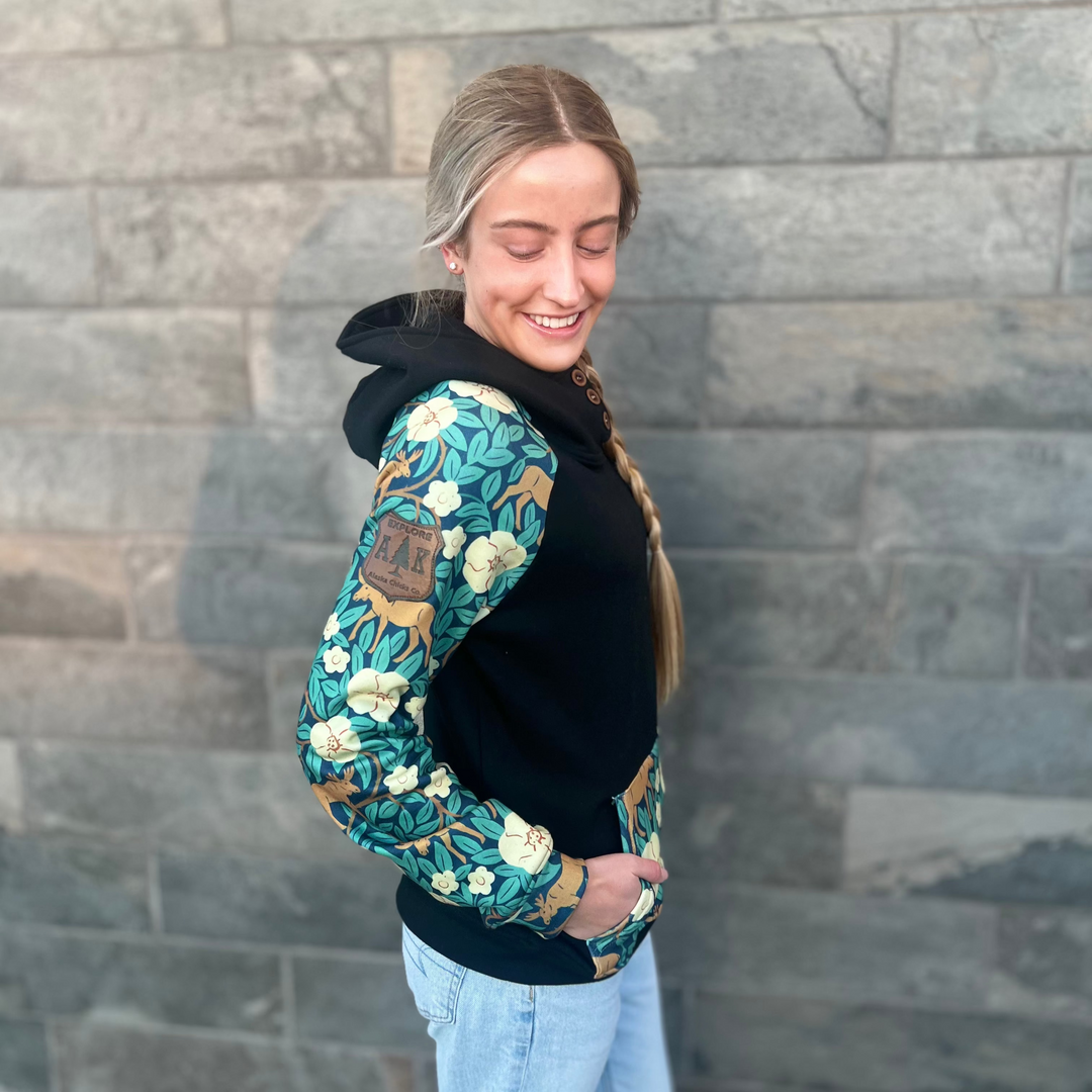 Printed Sleeve 3-Button Hoodie