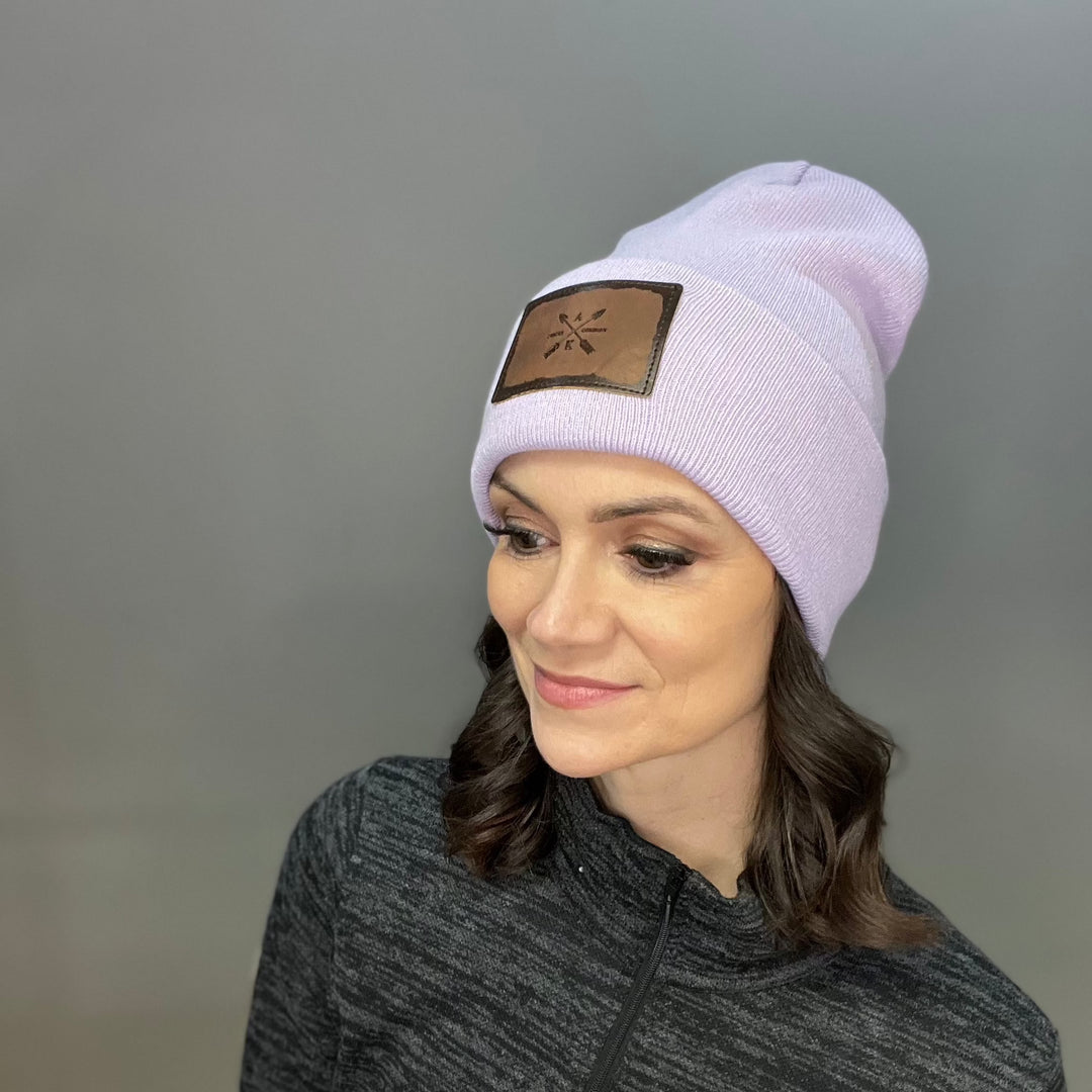 Leather Cross Arrow Patch Beanie
