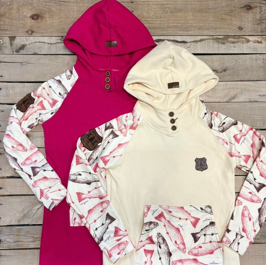 Printed Sleeve 3-Button Tunic Hoodie