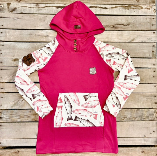 Printed Sleeve 3-Button Tunic Hoodie