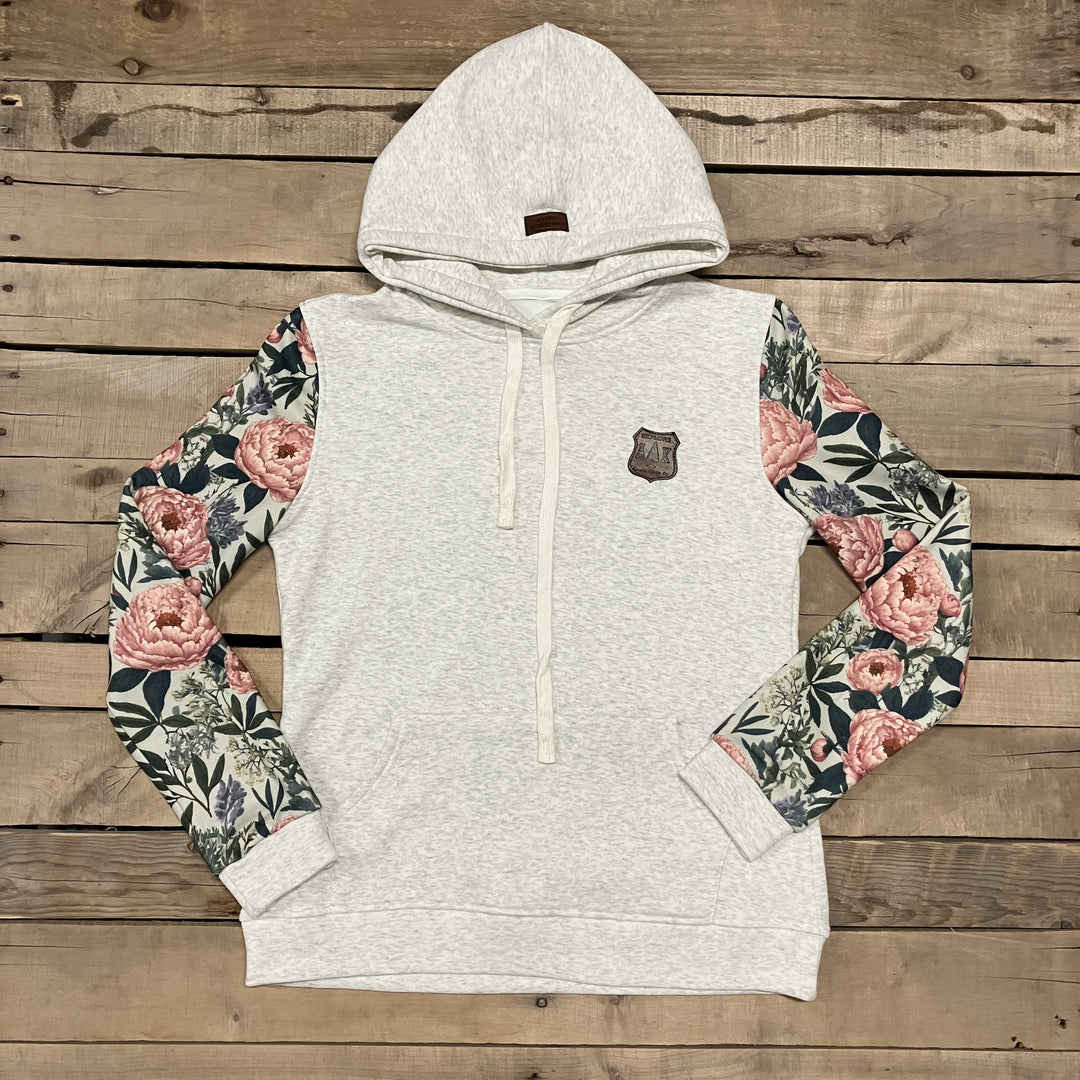 Vintage Peony Sleeve Print Hoodie