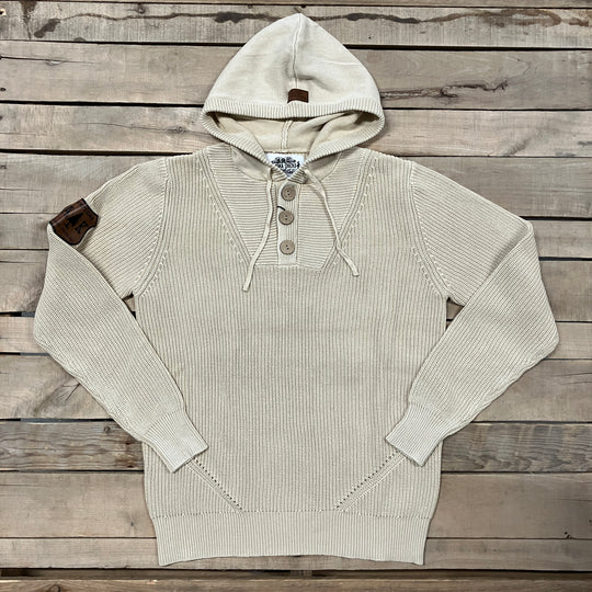 Ribbed Knit 3-Button Hoodie