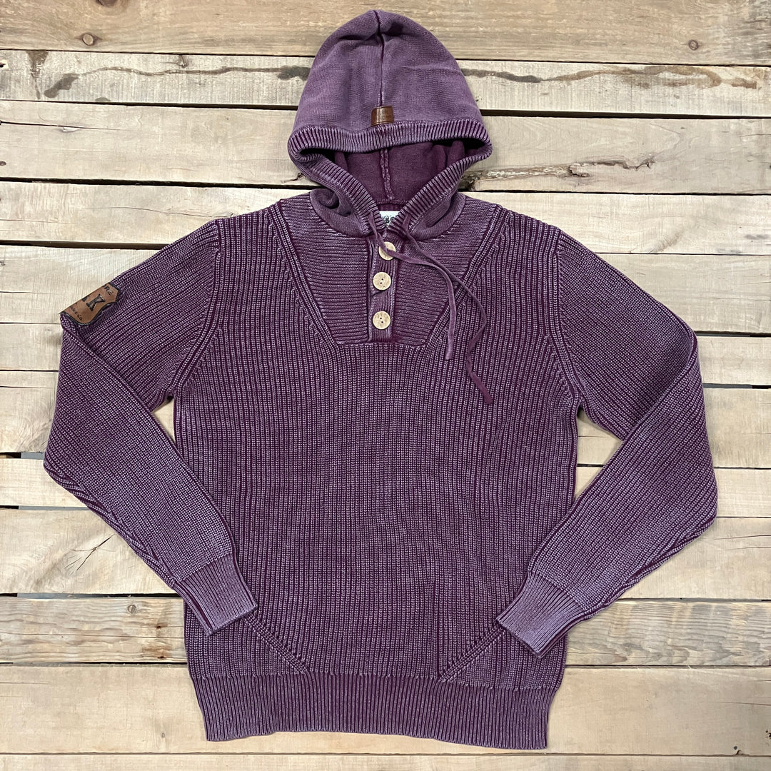 Ribbed Knit 3-Button Hoodie