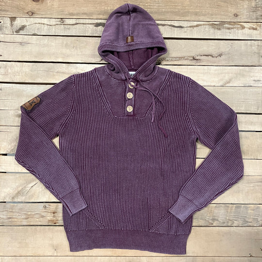 Ribbed Knit 3-Button Hoodie