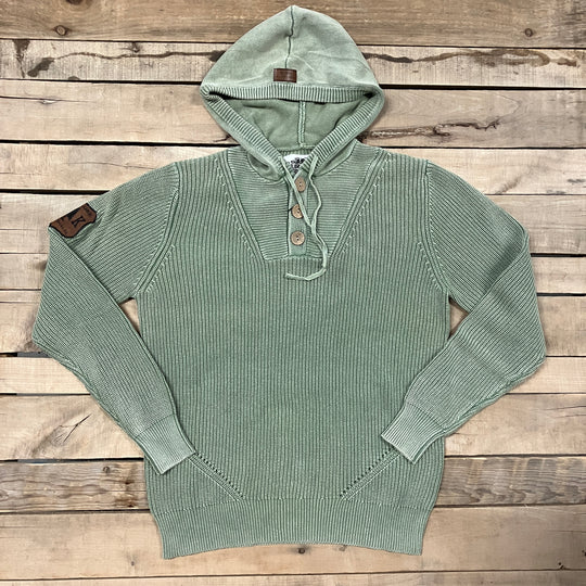 Ribbed Knit 3-Button Hoodie