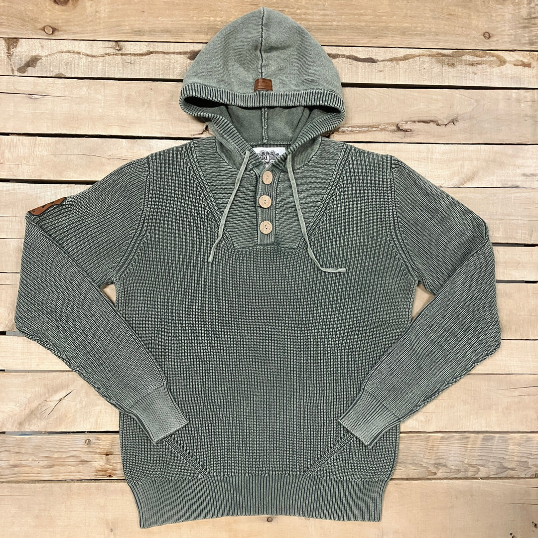 Ribbed Knit 3-Button Hoodie