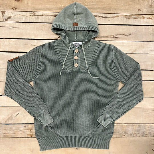 Ribbed Knit 3-Button Hoodie