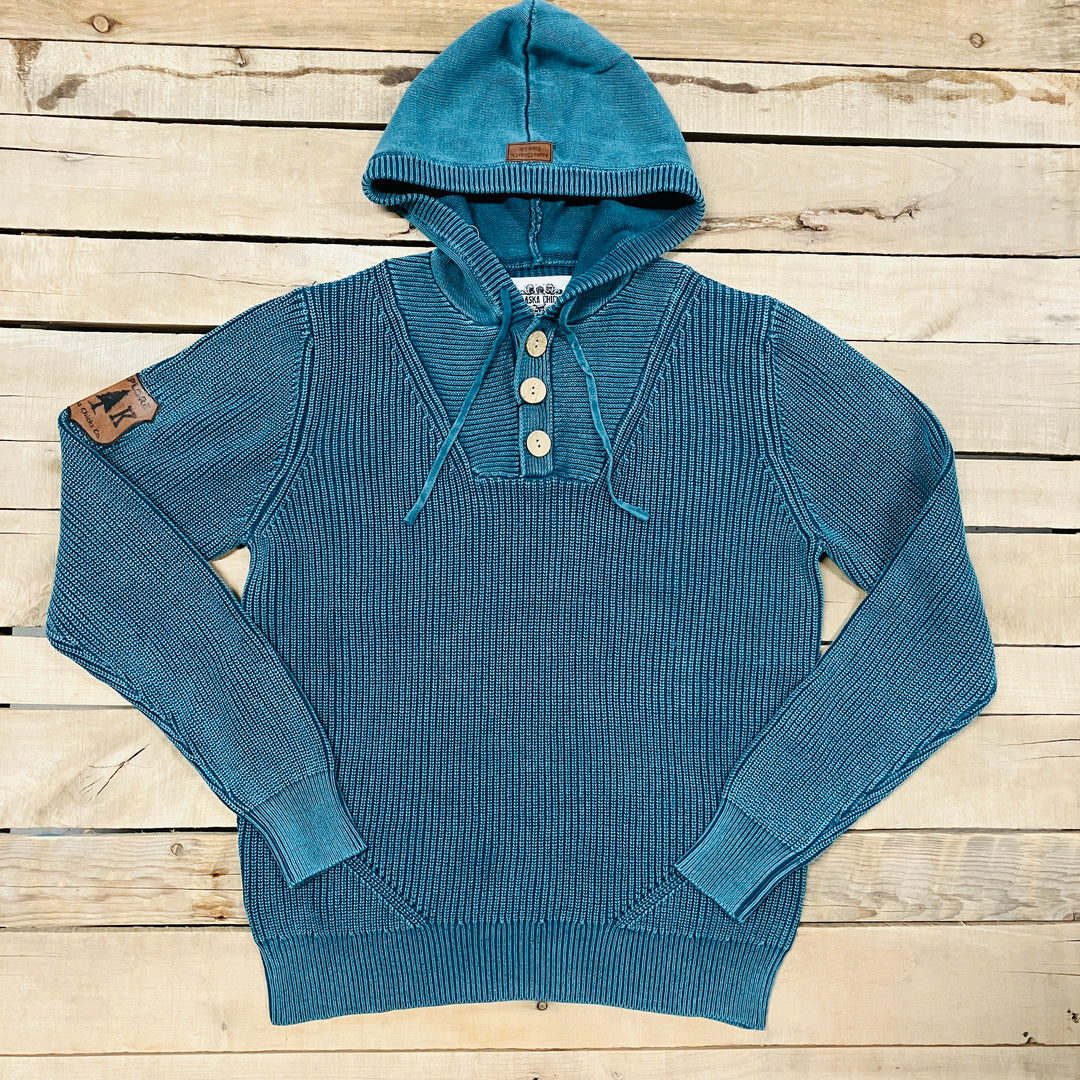 Ribbed Knit 3-Button Hoodie