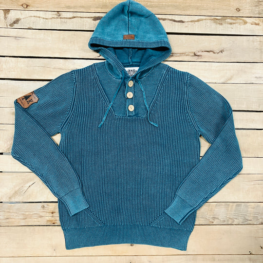 Ribbed Knit 3-Button Hoodie
