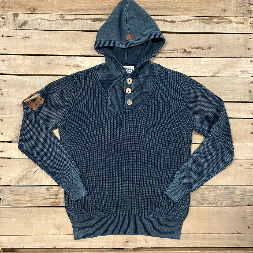 Ribbed Knit 3-Button Hoodie