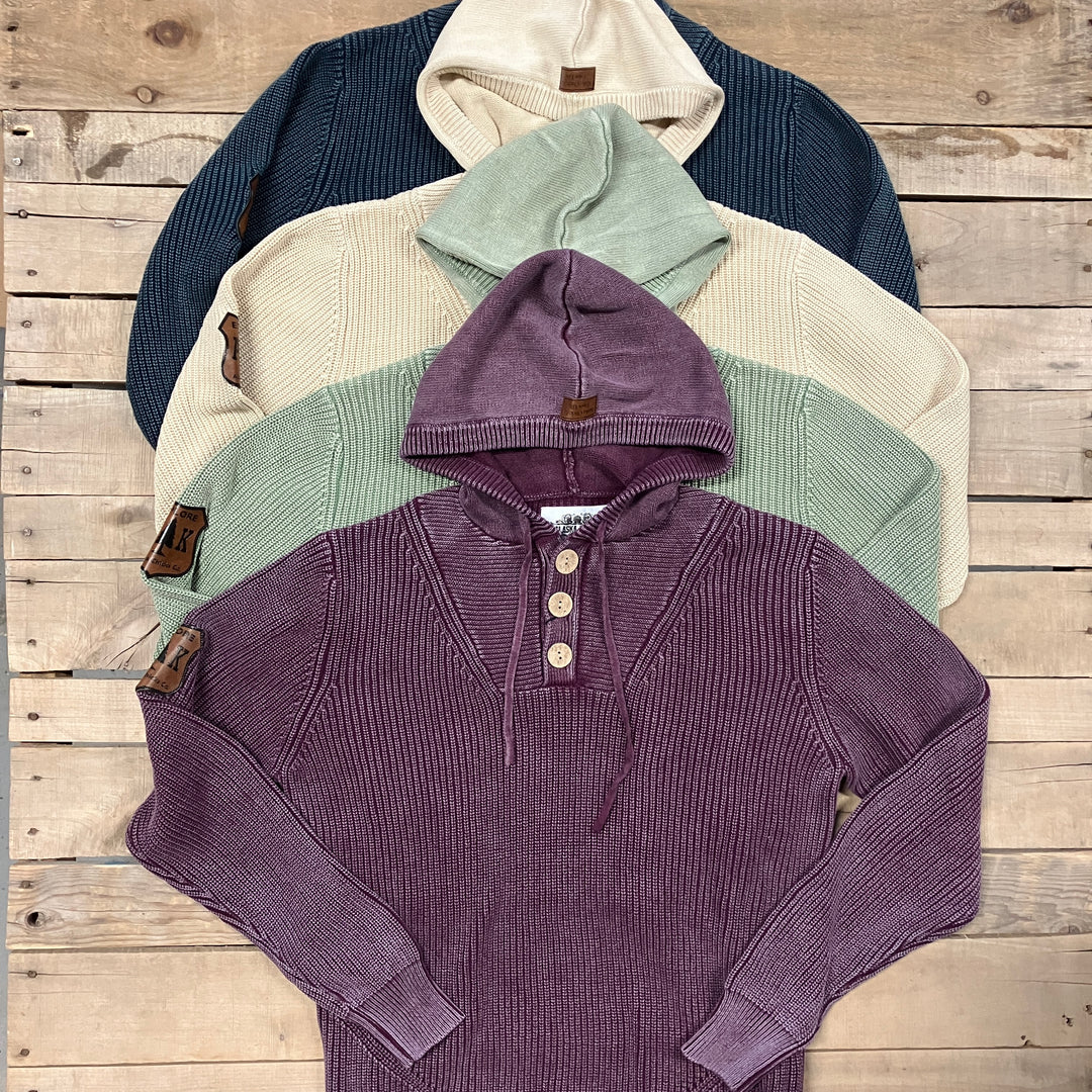 Ribbed Knit 3-Button Hoodie
