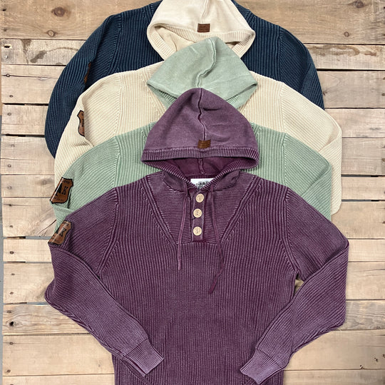 Ribbed Knit 3-Button Hoodie
