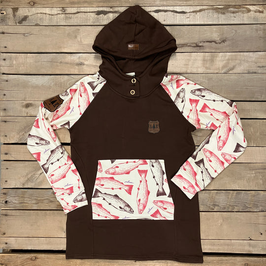 Printed Sleeve 3-Button Tunic Hoodie